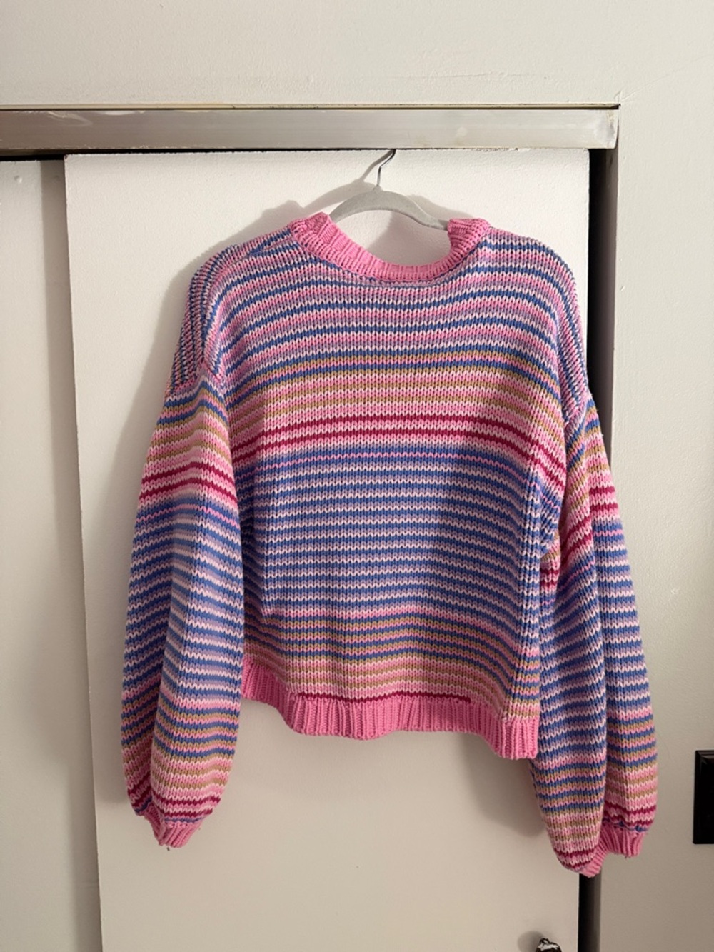 Show Me Your MuMu Pink Multi-Stripe V-Neck Cropped Cardigan - Picture 3 of 3